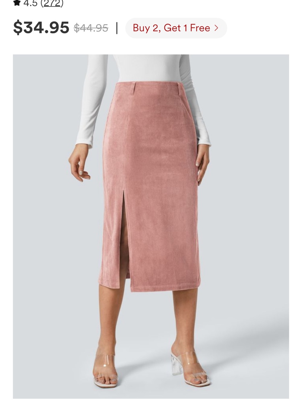 HALARA Dusty Rose Corduroy Midi Skirt with Front Slit